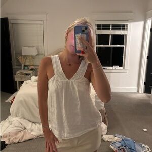 J. Crew White Smocked Sleeveless Tank Top